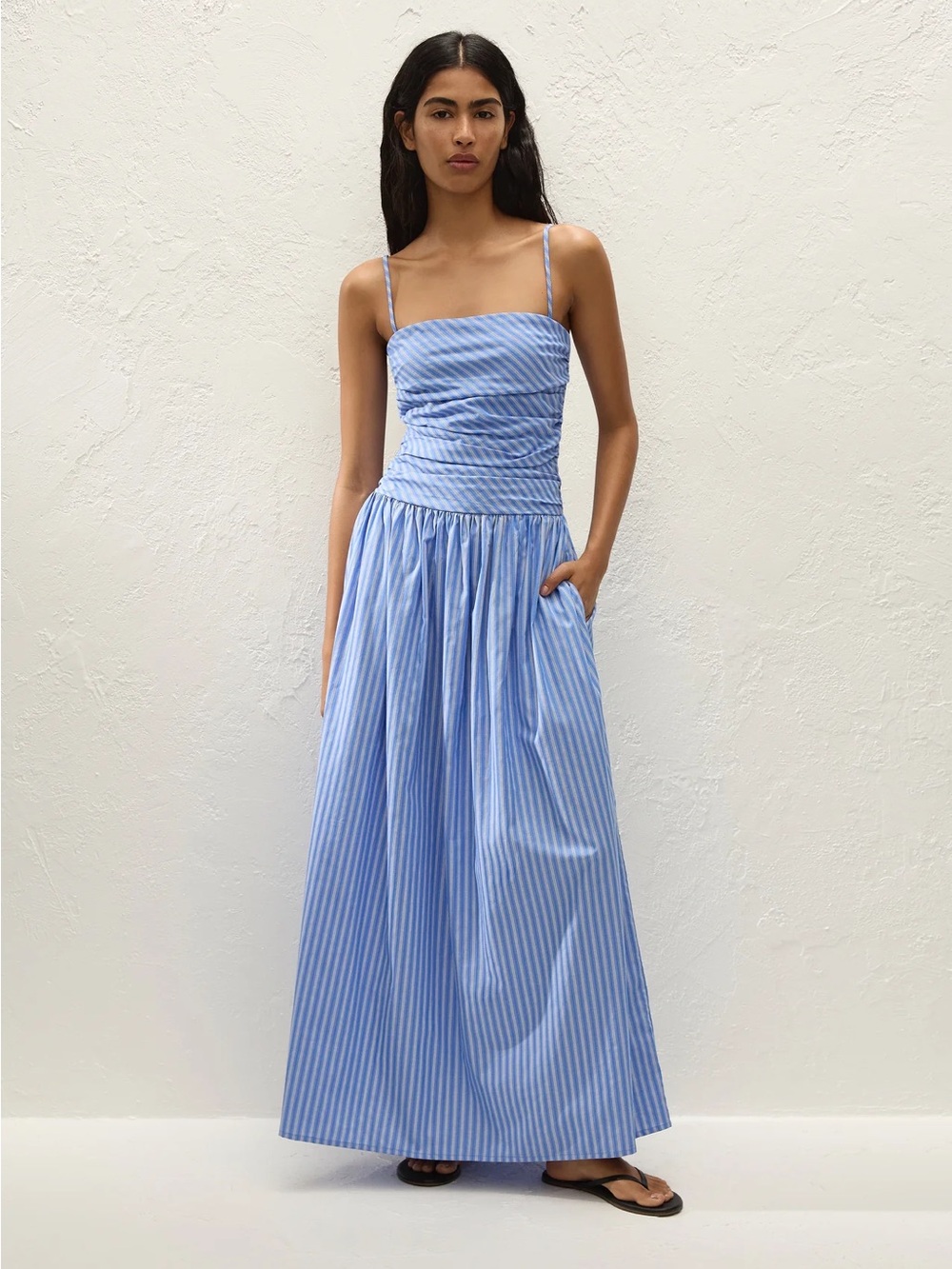 Faithfull the Brand Blue Striped Spaghetti-Strap Maxi Dress